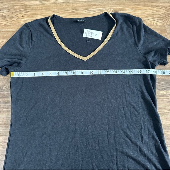 Talbots Womens Top Linen Gold Bead Trim Tee‎ Black Short Sleeve Petite Small NEW - Picture 4 of 7